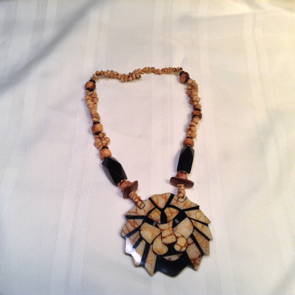 Vintage Inlaid Lion Head Necklace by Lee Sands,
